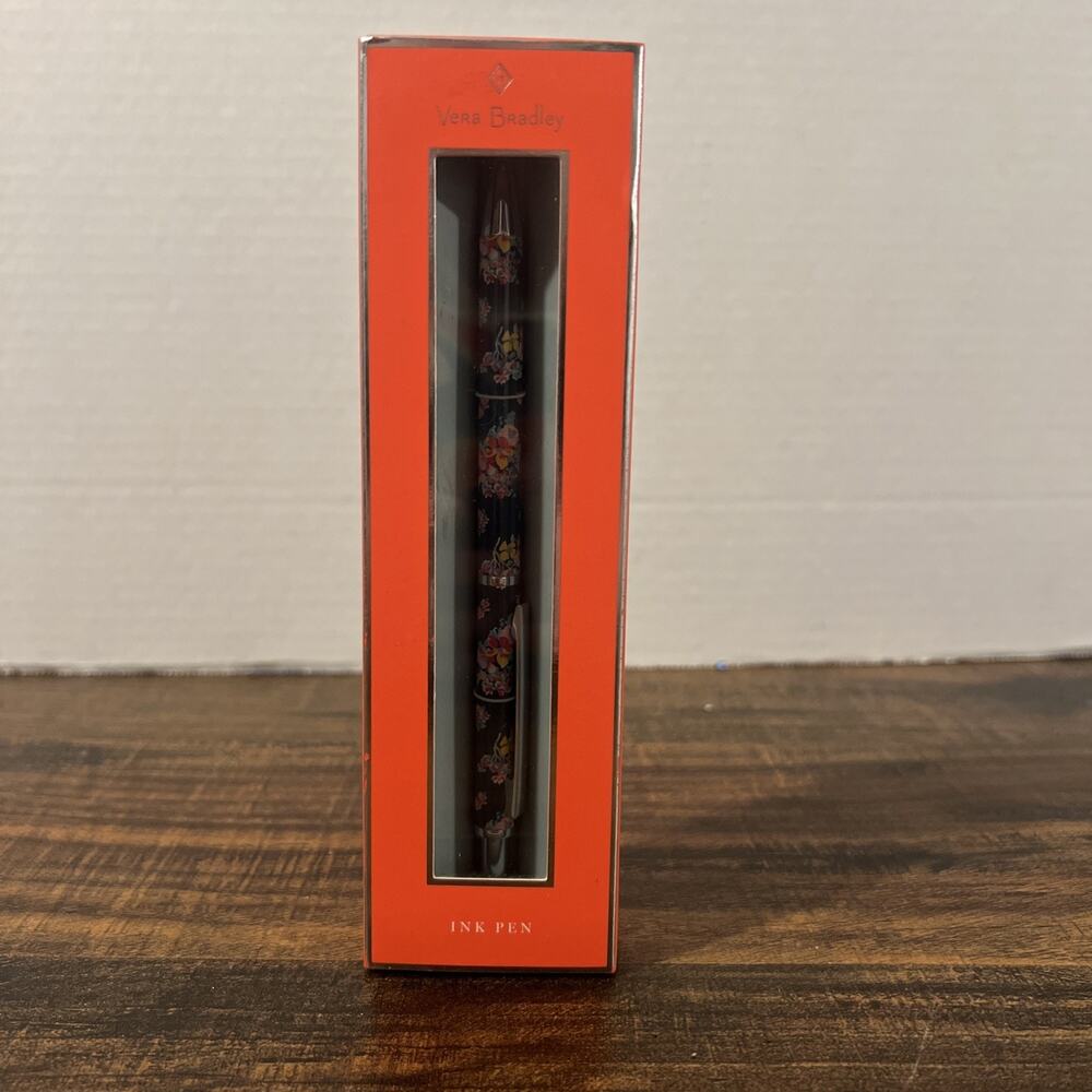 Vera Bradley Ballpoint Black Ink Metal Click Pen " TOSSED POSIES" New In Box